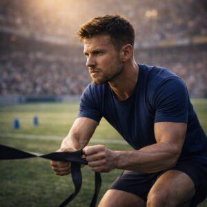 Athlet trainiert konzentriert auf dem Sportfeld und arbeitet an seiner mentalen Stärke