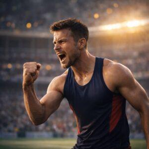 Sportler zeigt starke Körpersprache und jubelt nach einer erfolgreichen Aktion im Wettkampf